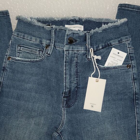 New Good American Good Legs Stretch Skinny Sculpting Jeans Frayed Waist 0 / 25 - Picture 7 of 11